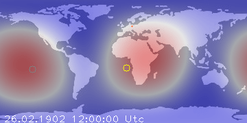 Weltkarte mit Gezeitenpotential für den 26. Februar 1902