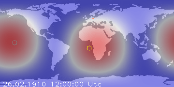 Weltkarte mit Gezeitenpotential für den 26. Februar 1910