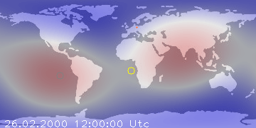 Weltkarte mit Gezeitenpotential für den 26. Februar 2000